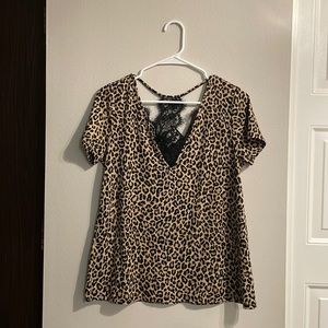 Leopard with lace trimming V-Neck